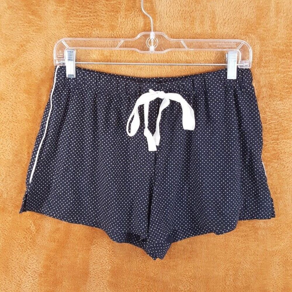 THEORY Womens Shorts Small Navy Blue Polka Dot Stripe Flowy Pull On Drawstring